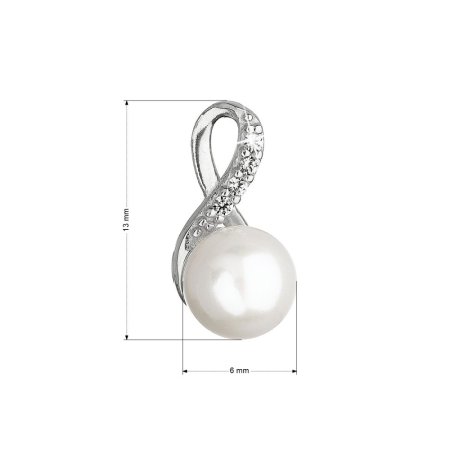 Zlatý 14 karátový přívěsek bílé zlato s bílou říční perlou a zirkony 84PZ00008 nekonečno