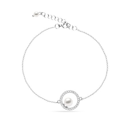 Náramek se Swarovski Elements kolečko perla Bílá + Krystal