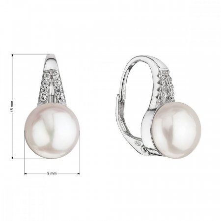 Stříbrné náušnice visací s bílou říční perlou 21070.1