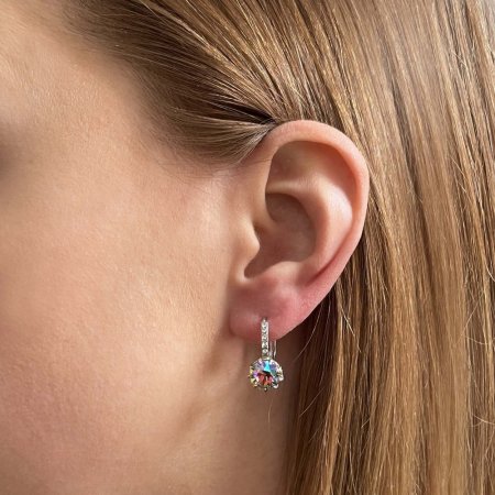 Strieborné náušnice visiace so Swarovski kryštálom guľaté zeleno-fialové 31302.5 Paradise Shine