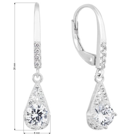 Strieborné náušnice visiace so zirkónom biela slza 11305.1