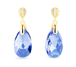 Strieborné pozlátené náušnice s kryštálmi Swarovski Elements modrá kvapka Dainty Drop KWG610616LS Light Sapphire