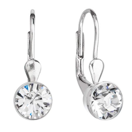 Stříbrné náušnice visací s krystaly Swarovski bílé kulaté 31112.1 Krystal