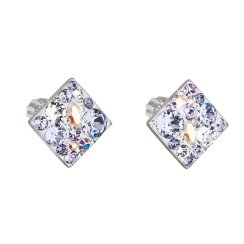 Strieborné náušnice pecka s kryštálmi Swarovski fialový kosoštvorec 31169.3 Violet