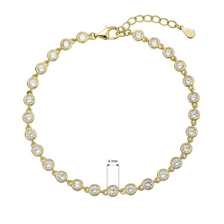 Pozlátený strieborný náramok retiazka vysadený okrúhlymi zirkónmi biely 13027.1 crystal Au plating