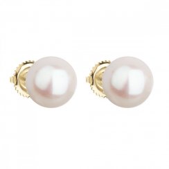 Zlaté 14 karátové náušnice pecky s bílou říční perlou 921005.1 Bílá