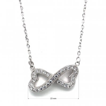Stříbrný náhrdelník se zirkony dvě srdce spojená v nekonečno 12039.1 Krystal