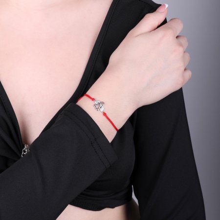 Červený náramok proti urieknutiu strieborný anjel so zirkónmi 13020.3