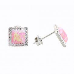 Stříbrné náušnice pecky s růžovým opálem a krystaly Swarovski Elements Rose Opal