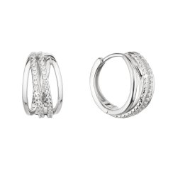 Strieborné náušnice kruhy so zirkónmi v bielej farbe 11462.1