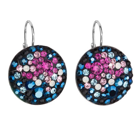 Stříbrné náušnice visací s krystaly Swarovski mix barev kulaté 31161.4 Galaxy