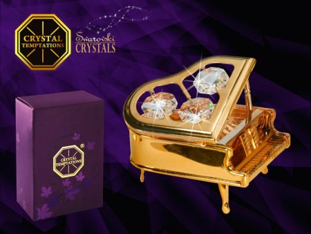 Kovová pozlacená figurka Piano s bílými krystaly Swarovski Elements