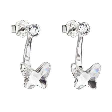 Strieborné náušnice dvojité s kryštálmi Swarovski biely motýľ 31247.1 Kryštál