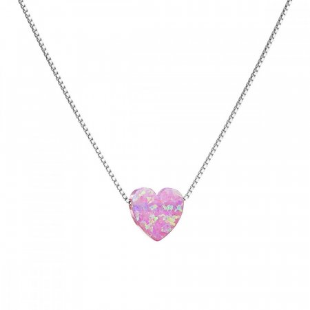 Strieborný náhrdelník so syntetickým opálom ružové srdce 12048.3 Pink s. Opal
