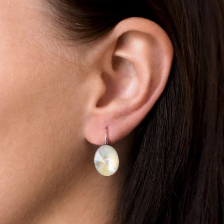 Stříbrné náušnice visací s krystaly Swarovski bílý ovál 31275.4 Light Grey Delite