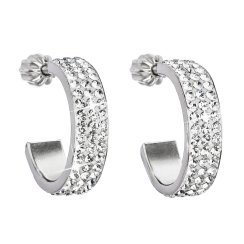 Stříbrné náušnice kruhy s krystaly Swarovski bílý půlkruh 31119.1 Krystal