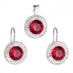 Súprava šperkov s náušnicami s kryštálmi Swarovski a červeným okrúhlym príveskom 39107.3 Ruby