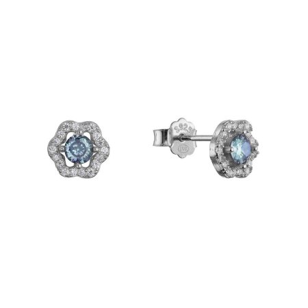 Stříbrné náušnice kytičky s modrým zirkonem 11702.3 blue