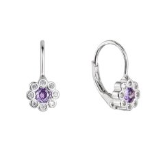 Stříbrné náušnice dětské kytičky se zirkony 11476.3 Violet