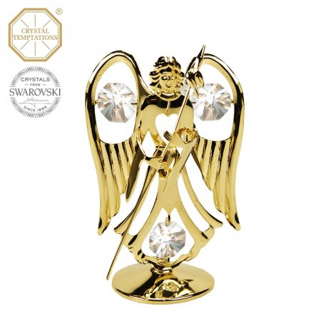 Kovová pozlacená figurka Anděl s bílými krystaly Swarovski Elements