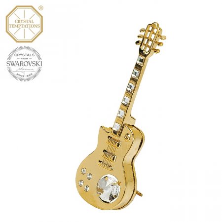 Kovová pozlacená figurka Elektrická Kytara s bílými krystaly Swarovski Elements