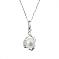Zlatý 14 karátový náhrdelník biele zlato s bielou riečnou perlou a briliantom 82PB00052