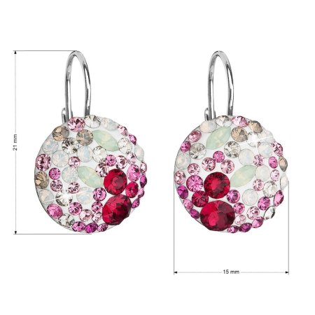 Stříbrné náušnice visací s krystaly Swarovski mix barev kulaté 31176.3 Sweet Love