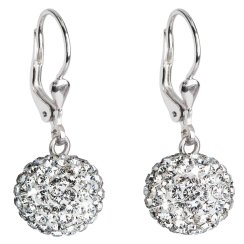 Stříbrné náušnice visací s krystaly Swarovski bílé kulaté 31109.1 Krystal