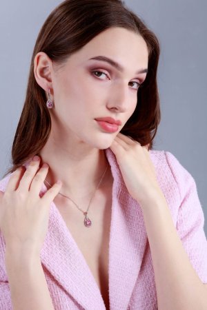 Stříbrné náušnice visací slzy s růžovým zirkonem 11480.3 Rose