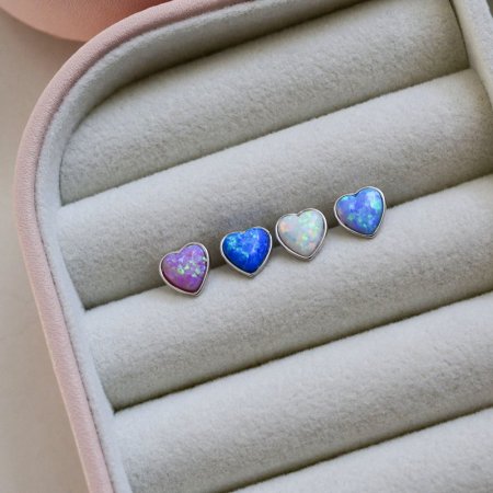 Strieborné náušnice so syntetickým opálom svetlo modré srdce 11337.3 Lt. Blue s. Opal