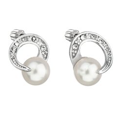 Stříbrné náušnice pecka s perlou Swarovski bílé kulaté 31239.1 Bílá