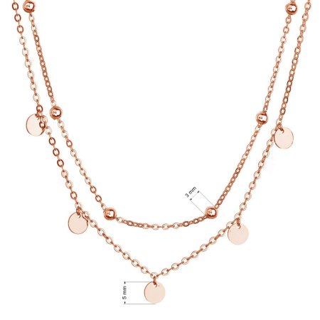 Pozlacený ROSE náhrdelník dvouřadý malé placičky a kuličky 62007