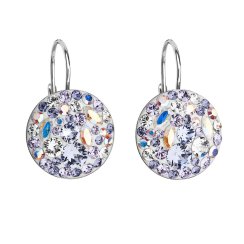 Strieborné náušnice visiace s kryštálmi Swarovski fialové okrúhle 31176.3 Violet