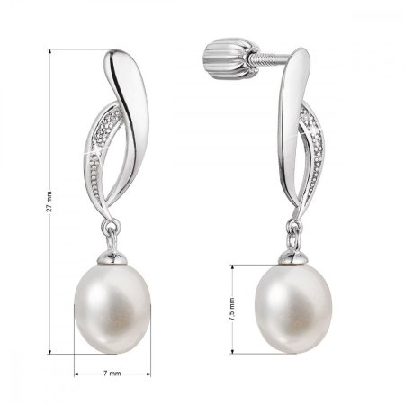 Stříbrné náušnice pecky s říční perlou a zirkony bílá 21103.1B