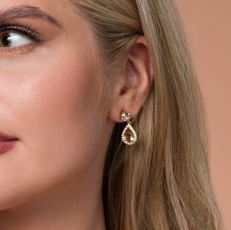 Strieborné náušnice visiace s kryštálmi Swarovski Elements Briselle KCPG4320LCTC Light Topaz