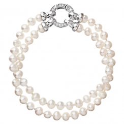Perlový náramek dvouřadý z pravých říčních perel bílý 23013.1