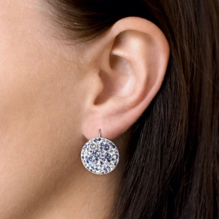 Strieborné náušnice visiace s kryštálmi Swarovski fialové okrúhle 31161.3 Violet