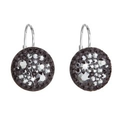 Stříbrné náušnice visací s krystaly Swarovski černé kulaté 31176.5 Hematite