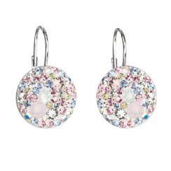 Stříbrné náušnice visací s krystaly Swarovski růžové kulaté 31176.3 Magic Rose