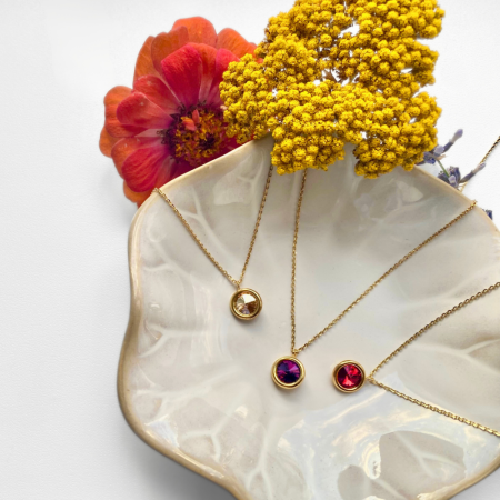 Náhrdelník fialový stříbrný pozlacený se Swarovski Elements Birthday Stone  NBG1122SS29AM Amethyst - Únor