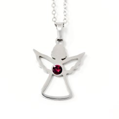 Oceľový náhrdelník anjel so Swarovski kryštálmi červený 42043.3