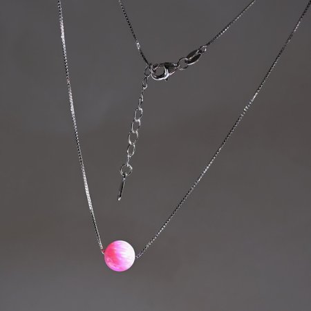 Strieborný náhrdelník so syntetickým opálom ružový okrúhly 12044.3 Pink s. Opal
