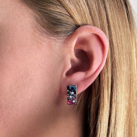 Stříbrné visací náušnice se Swarovski krystaly růžový a modrý obdélník 31303.4 Galaxy