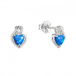 Stříbrné náušnice srdce z modrého syntetického opálu a zirkony 11469.3 blue