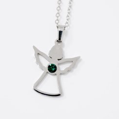 Ocelový náhrdelník anděl se Swarovski krystaly zelený 42043.3