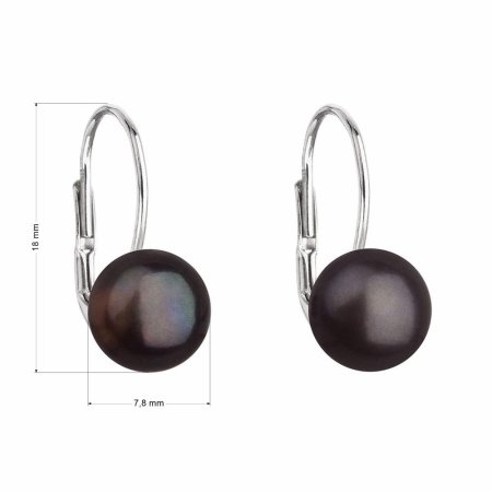 Stříbrné náušnice visací s černou říční perlou 21044.3 Black 7,5 mm