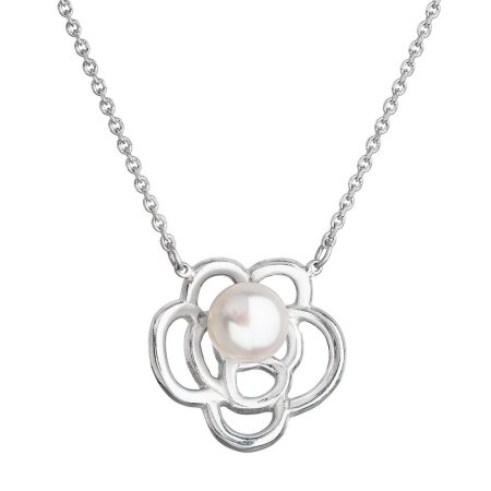 Perlový náhrdelník s pravou říční perlou bílá kytička 22034.1