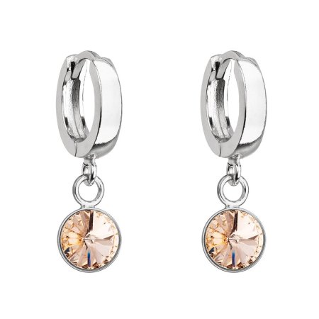 Strieborné visiace náušnice krúžky so Swarovski kryštálom 31300.3 Light Peach