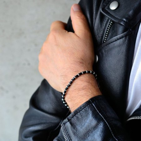 Náramek pánský kombinace dřeva a oceli 43054.3 černý