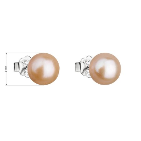 Strieborné náušnice kôstky s oranžovou riečnou perlou 21042.3 Peach 8 mm